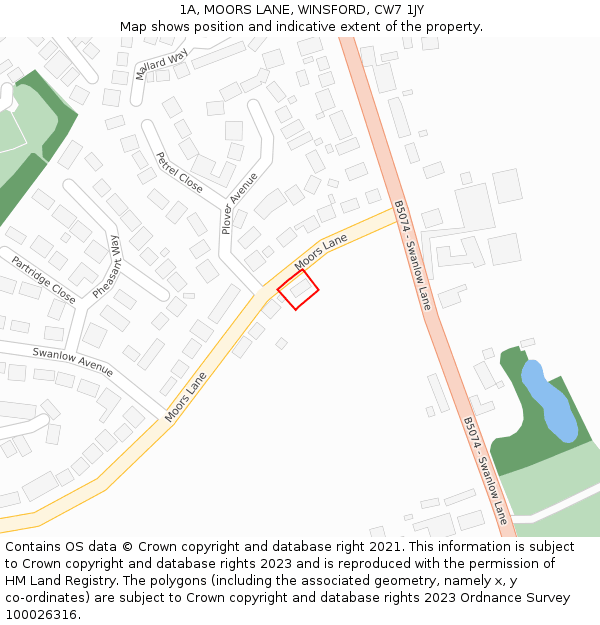 1A, MOORS LANE, WINSFORD, CW7 1JY: Location map and indicative extent of plot