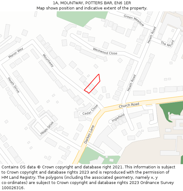 1A, MOUNTWAY, POTTERS BAR, EN6 1ER: Location map and indicative extent of plot