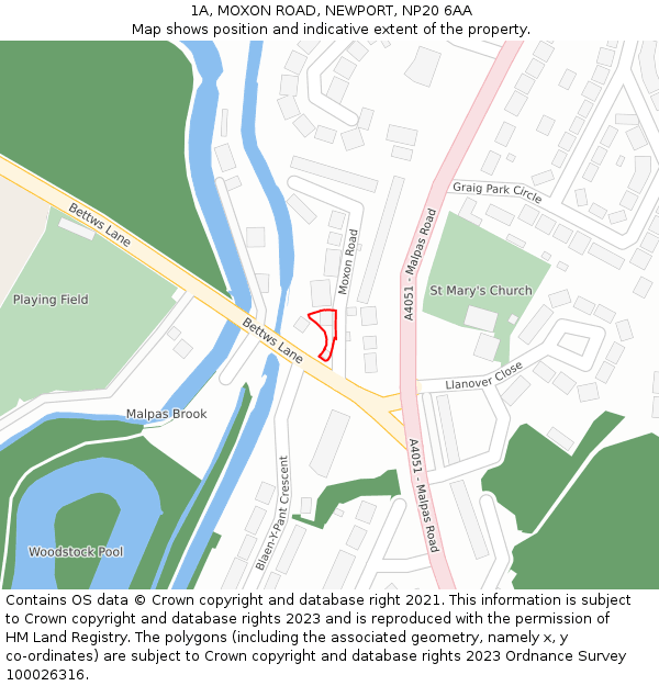 1A, MOXON ROAD, NEWPORT, NP20 6AA: Location map and indicative extent of plot