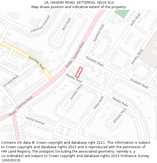 1A, NASEBY ROAD, KETTERING, NN16 0LG: Location map and indicative extent of plot