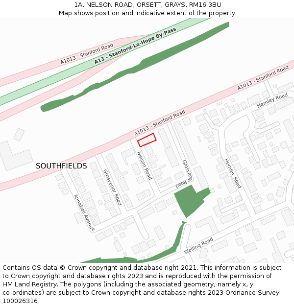 1A, NELSON ROAD, ORSETT, GRAYS, RM16 3BU: Location map and indicative extent of plot