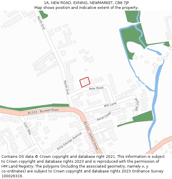 1A, NEW ROAD, EXNING, NEWMARKET, CB8 7JP: Location map and indicative extent of plot