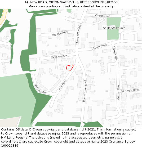 1A, NEW ROAD, ORTON WATERVILLE, PETERBOROUGH, PE2 5EJ: Location map and indicative extent of plot