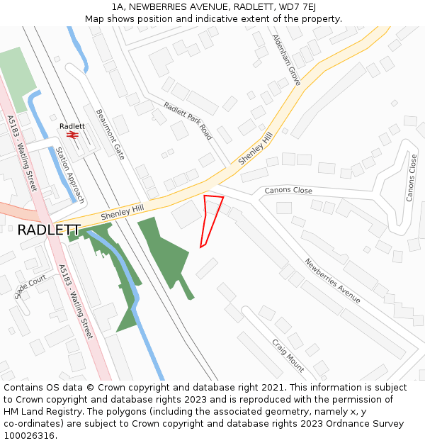 1A, NEWBERRIES AVENUE, RADLETT, WD7 7EJ: Location map and indicative extent of plot