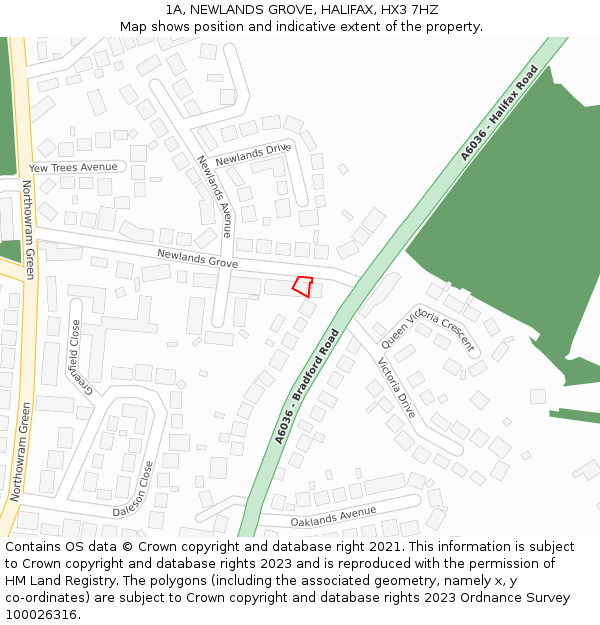 1A, NEWLANDS GROVE, HALIFAX, HX3 7HZ: Location map and indicative extent of plot