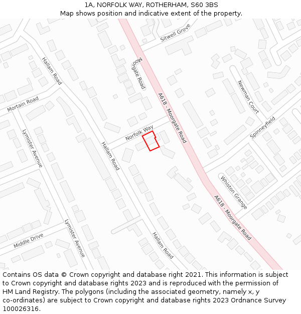 1A, NORFOLK WAY, ROTHERHAM, S60 3BS: Location map and indicative extent of plot