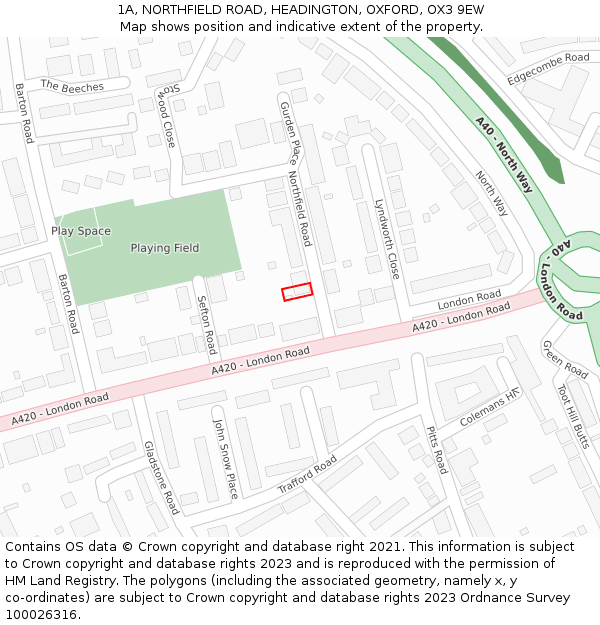 1A, NORTHFIELD ROAD, HEADINGTON, OXFORD, OX3 9EW: Location map and indicative extent of plot