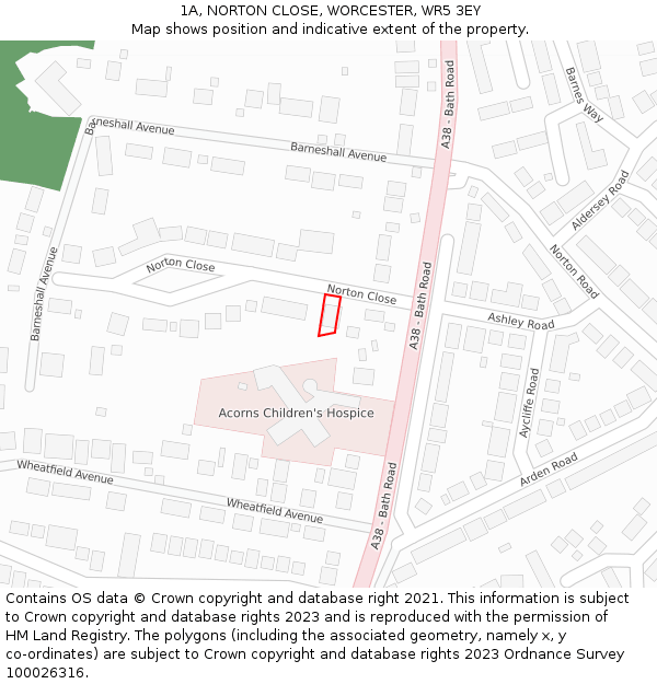 1A, NORTON CLOSE, WORCESTER, WR5 3EY: Location map and indicative extent of plot