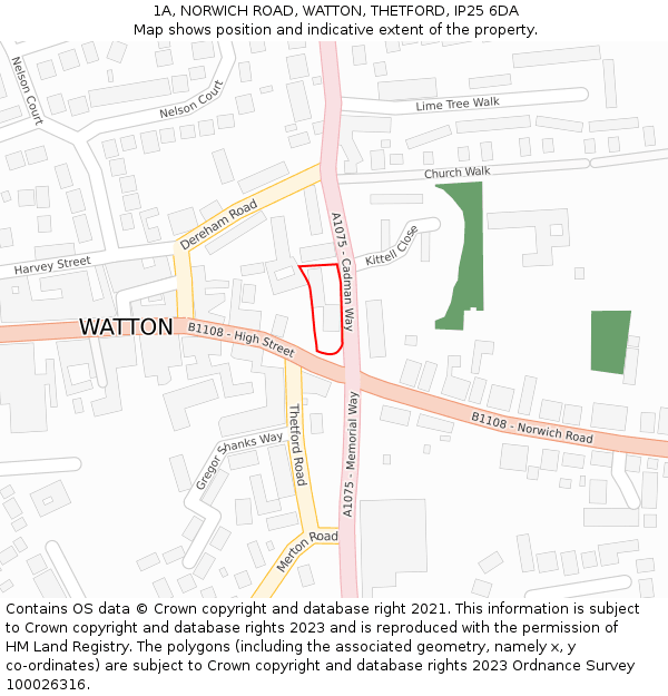 1A, NORWICH ROAD, WATTON, THETFORD, IP25 6DA: Location map and indicative extent of plot