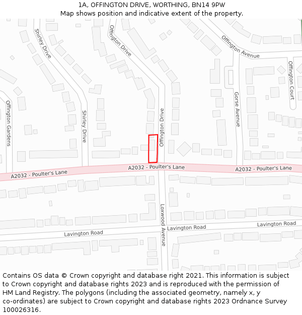 1A, OFFINGTON DRIVE, WORTHING, BN14 9PW: Location map and indicative extent of plot