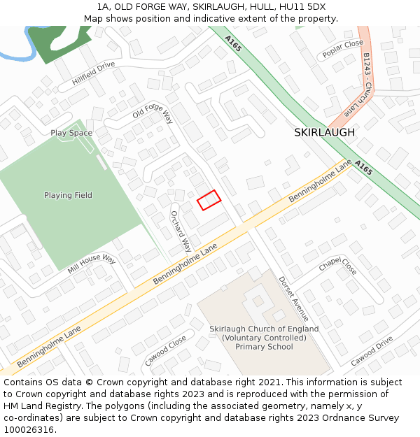 1A, OLD FORGE WAY, SKIRLAUGH, HULL, HU11 5DX: Location map and indicative extent of plot