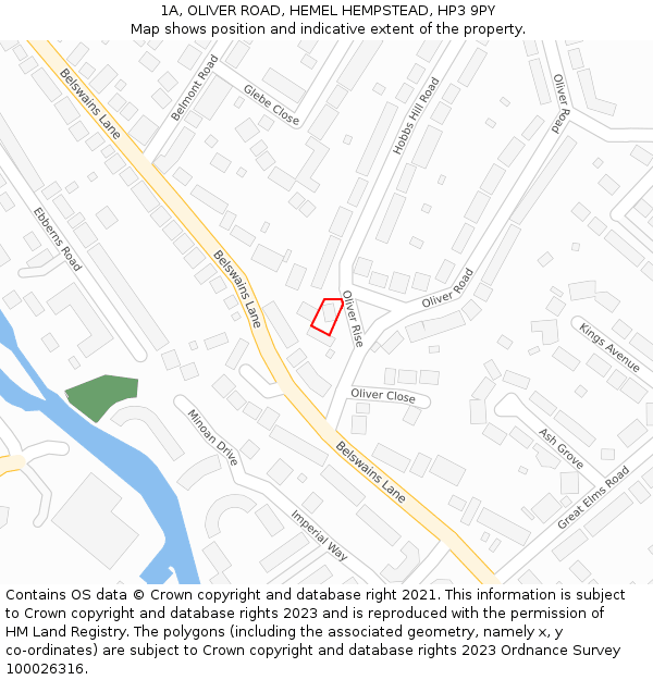 1A, OLIVER ROAD, HEMEL HEMPSTEAD, HP3 9PY: Location map and indicative extent of plot