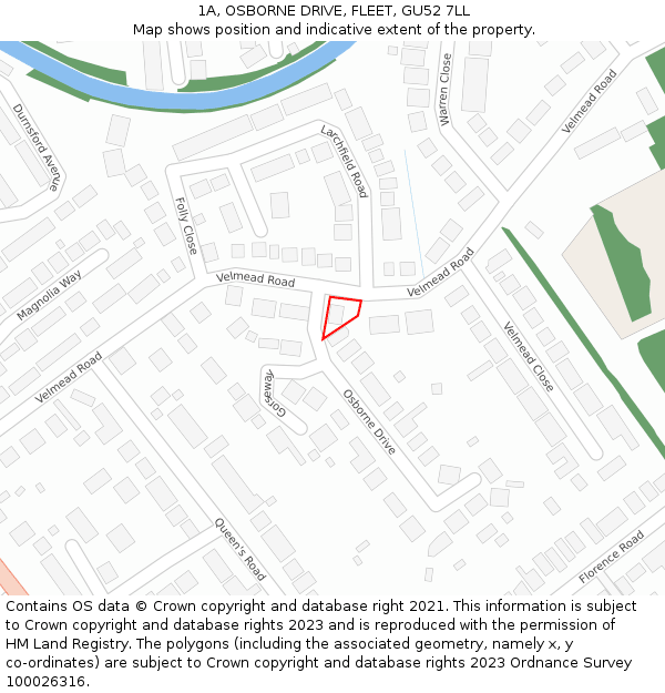 1A, OSBORNE DRIVE, FLEET, GU52 7LL: Location map and indicative extent of plot