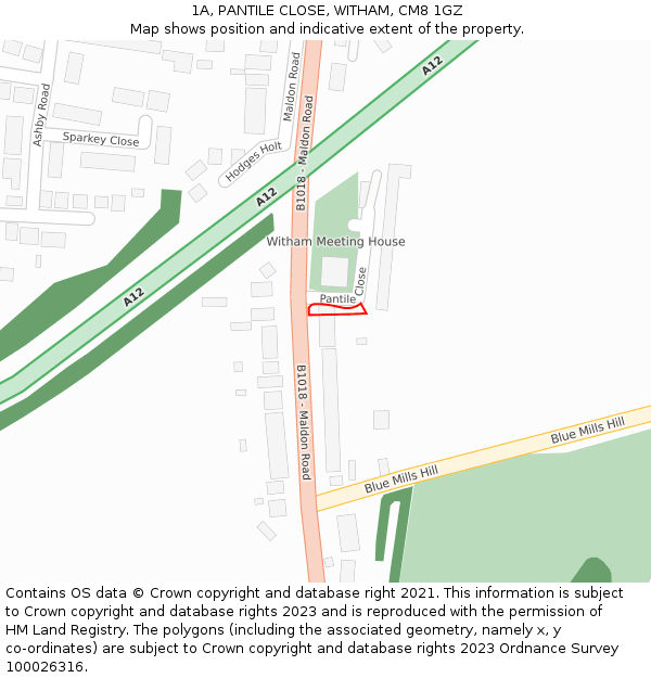 1A, PANTILE CLOSE, WITHAM, CM8 1GZ: Location map and indicative extent of plot