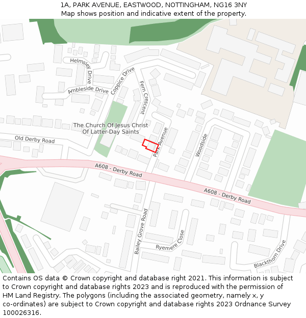 1A, PARK AVENUE, EASTWOOD, NOTTINGHAM, NG16 3NY: Location map and indicative extent of plot