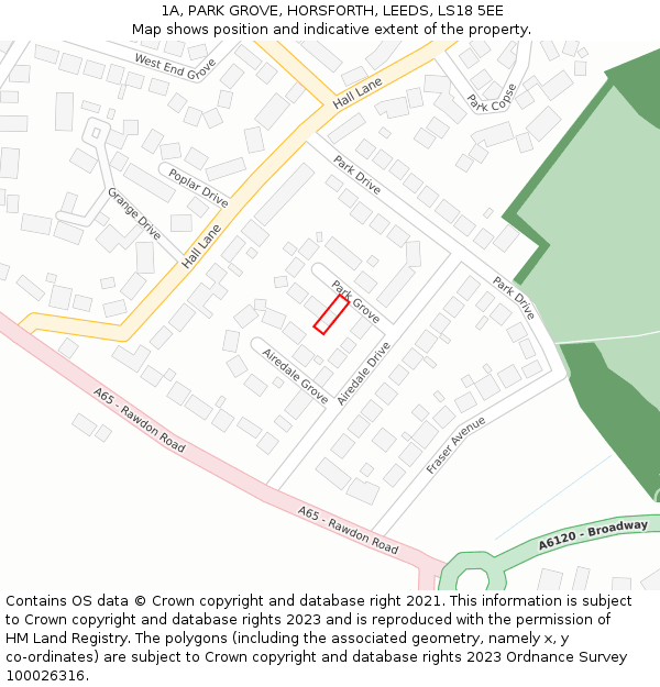 1A, PARK GROVE, HORSFORTH, LEEDS, LS18 5EE: Location map and indicative extent of plot