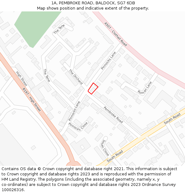 1A, PEMBROKE ROAD, BALDOCK, SG7 6DB: Location map and indicative extent of plot