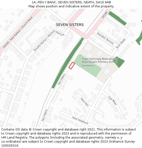 1A, PEN Y BANC, SEVEN SISTERS, NEATH, SA10 9AB: Location map and indicative extent of plot