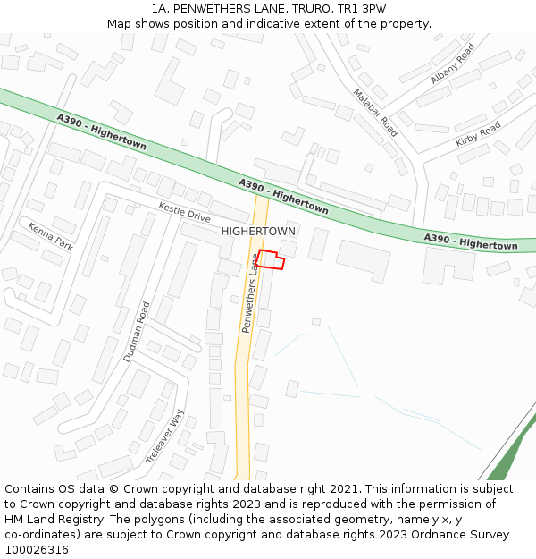 1A, PENWETHERS LANE, TRURO, TR1 3PW: Location map and indicative extent of plot
