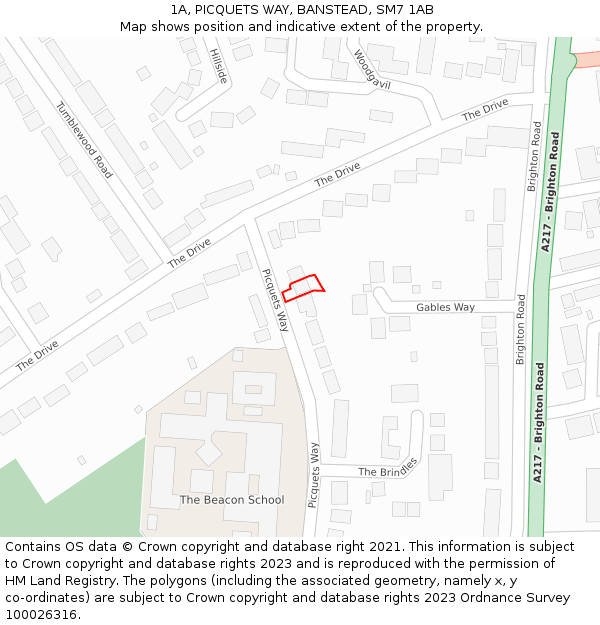 1A, PICQUETS WAY, BANSTEAD, SM7 1AB: Location map and indicative extent of plot