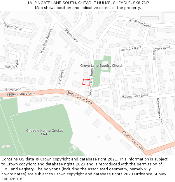 1A, PINGATE LANE SOUTH, CHEADLE HULME, CHEADLE, SK8 7NP: Location map and indicative extent of plot