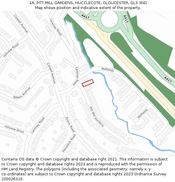 1A, PITT MILL GARDENS, HUCCLECOTE, GLOUCESTER, GL3 3ND: Location map and indicative extent of plot