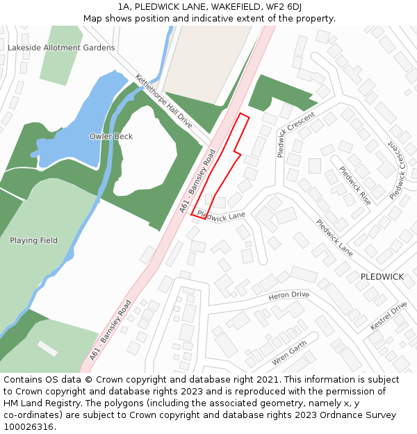 1A, PLEDWICK LANE, WAKEFIELD, WF2 6DJ: Location map and indicative extent of plot