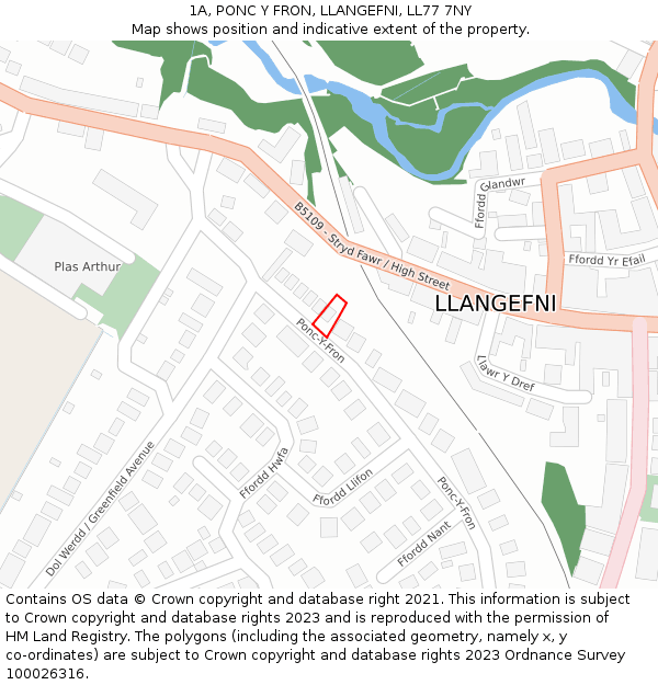 1A, PONC Y FRON, LLANGEFNI, LL77 7NY: Location map and indicative extent of plot