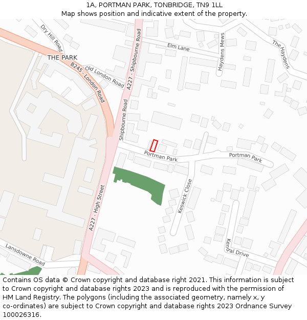 1A, PORTMAN PARK, TONBRIDGE, TN9 1LL: Location map and indicative extent of plot
