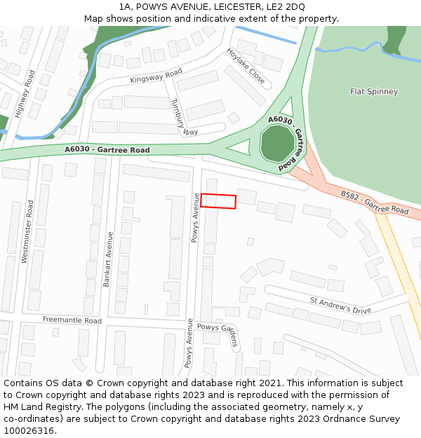 1A, POWYS AVENUE, LEICESTER, LE2 2DQ: Location map and indicative extent of plot