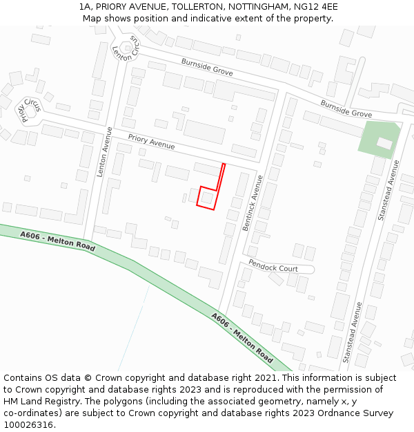 1A, PRIORY AVENUE, TOLLERTON, NOTTINGHAM, NG12 4EE: Location map and indicative extent of plot