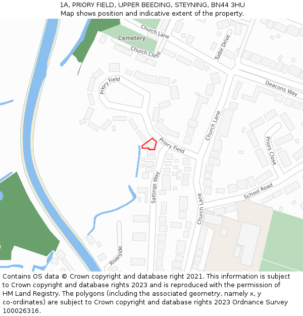 1A, PRIORY FIELD, UPPER BEEDING, STEYNING, BN44 3HU: Location map and indicative extent of plot
