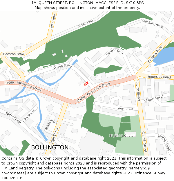 1A, QUEEN STREET, BOLLINGTON, MACCLESFIELD, SK10 5PS: Location map and indicative extent of plot