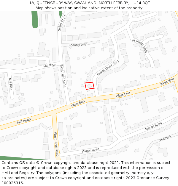 1A, QUEENSBURY WAY, SWANLAND, NORTH FERRIBY, HU14 3QE: Location map and indicative extent of plot