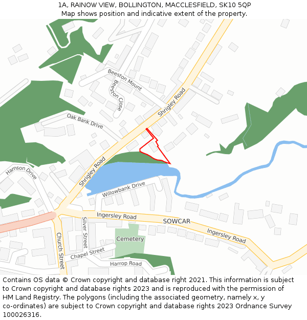 1A, RAINOW VIEW, BOLLINGTON, MACCLESFIELD, SK10 5QP: Location map and indicative extent of plot