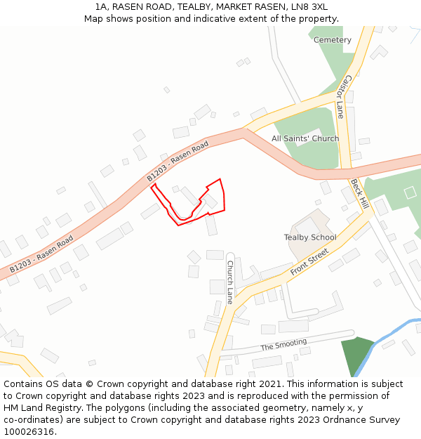 1A, RASEN ROAD, TEALBY, MARKET RASEN, LN8 3XL: Location map and indicative extent of plot