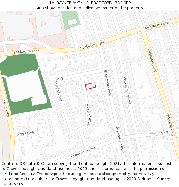 1A, RAYNER AVENUE, BRADFORD, BD8 9PP: Location map and indicative extent of plot