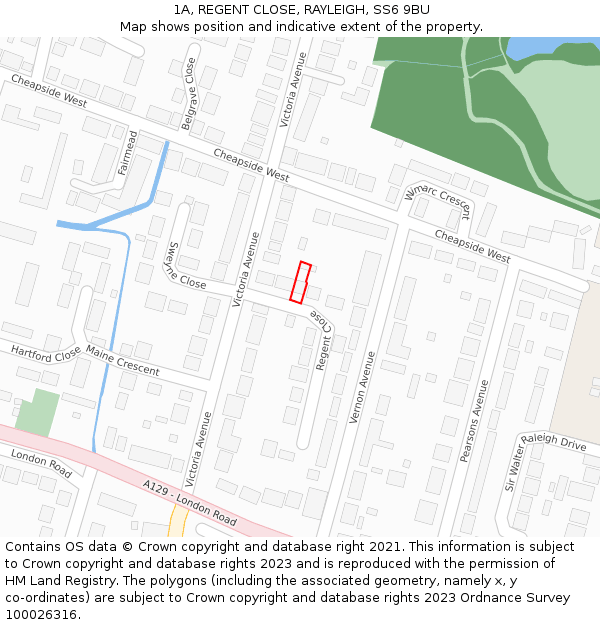 1A, REGENT CLOSE, RAYLEIGH, SS6 9BU: Location map and indicative extent of plot