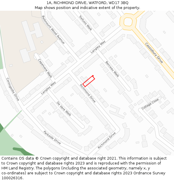 1A, RICHMOND DRIVE, WATFORD, WD17 3BQ: Location map and indicative extent of plot