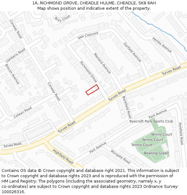 1A, RICHMOND GROVE, CHEADLE HULME, CHEADLE, SK8 6AH: Location map and indicative extent of plot