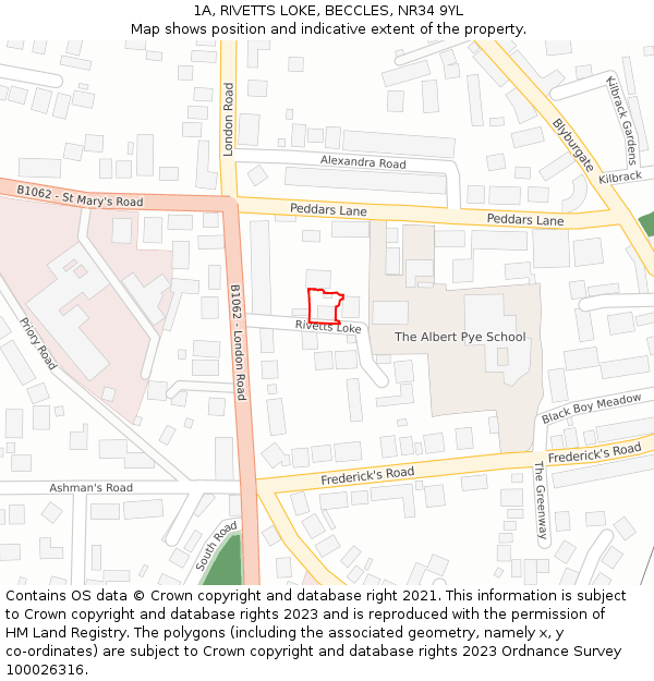 1A, RIVETTS LOKE, BECCLES, NR34 9YL: Location map and indicative extent of plot