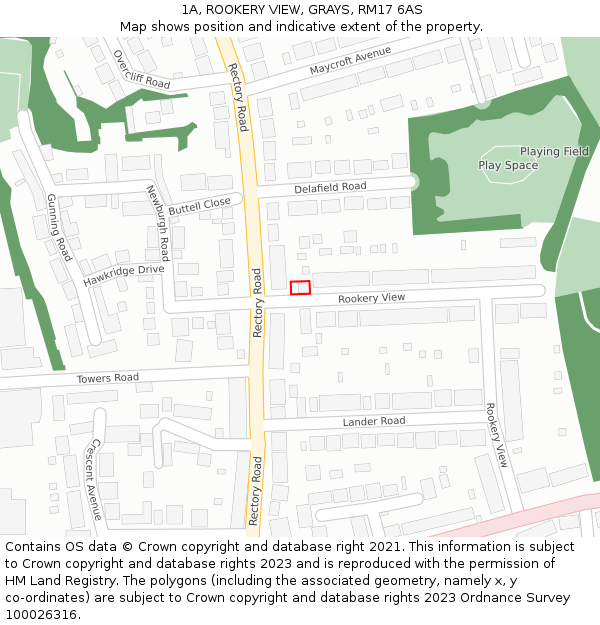 1A, ROOKERY VIEW, GRAYS, RM17 6AS: Location map and indicative extent of plot