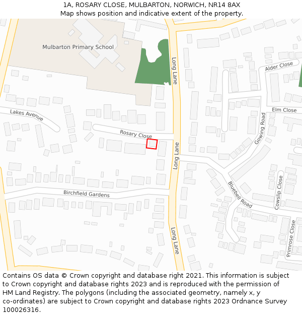 1A, ROSARY CLOSE, MULBARTON, NORWICH, NR14 8AX: Location map and indicative extent of plot
