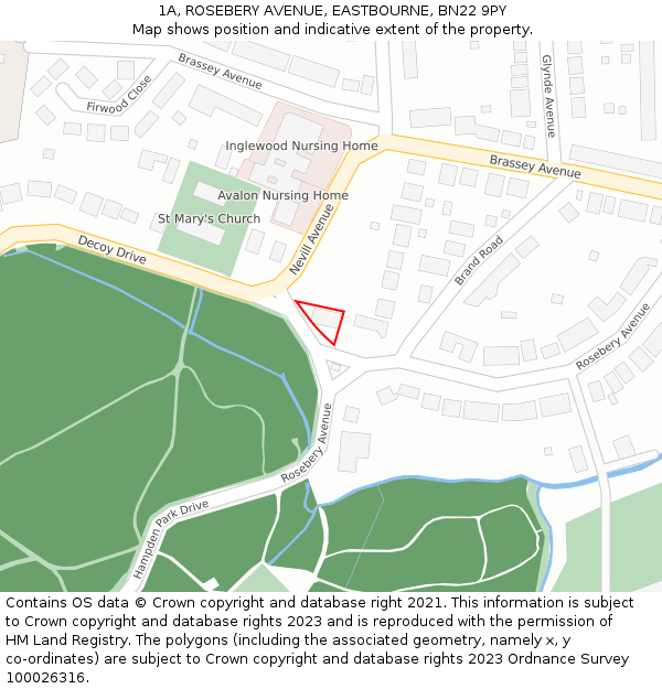 1A, ROSEBERY AVENUE, EASTBOURNE, BN22 9PY: Location map and indicative extent of plot