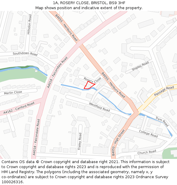 1A, ROSERY CLOSE, BRISTOL, BS9 3HF: Location map and indicative extent of plot