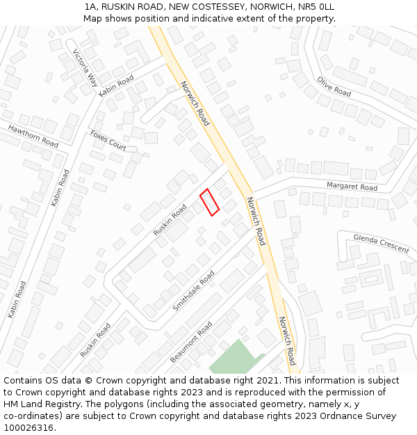 1A, RUSKIN ROAD, NEW COSTESSEY, NORWICH, NR5 0LL: Location map and indicative extent of plot