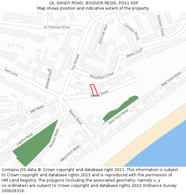 1A, SANDY ROAD, BOGNOR REGIS, PO21 4SP: Location map and indicative extent of plot