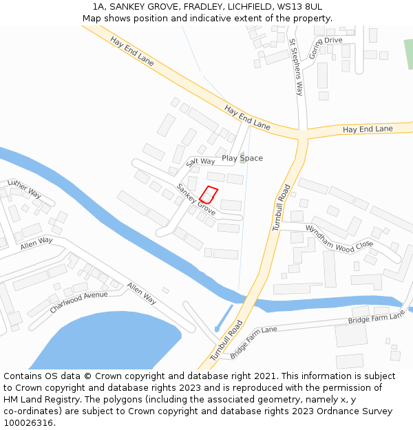 1A, SANKEY GROVE, FRADLEY, LICHFIELD, WS13 8UL: Location map and indicative extent of plot