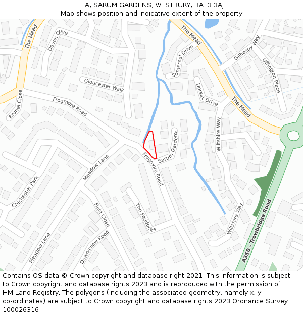 1A, SARUM GARDENS, WESTBURY, BA13 3AJ: Location map and indicative extent of plot