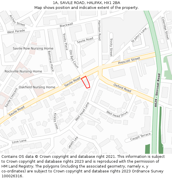 1A, SAVILE ROAD, HALIFAX, HX1 2BA: Location map and indicative extent of plot